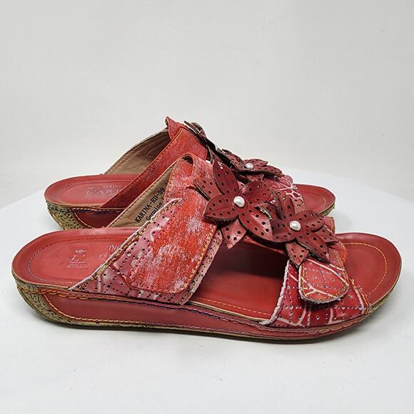 L'Artiste by Spring Step Karina Slide Sandals Women EU39/US8.5 Rouge Red Floral - Picture 2 of 12